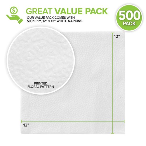 Stock Your Home 12 Inch Disposable Napkins - 1 Ply White Dinner Napkins - Paper Napkins for Dinner, Parties, Crafts, & Daily Use - 500 Pack
