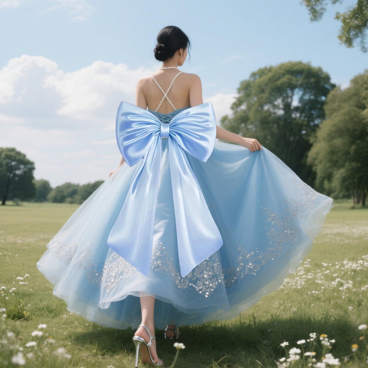 Skiennix Large Blue Bow Decor - Stunning Birthday Party Backdrop & Wall Decorations for Weddings, Showers