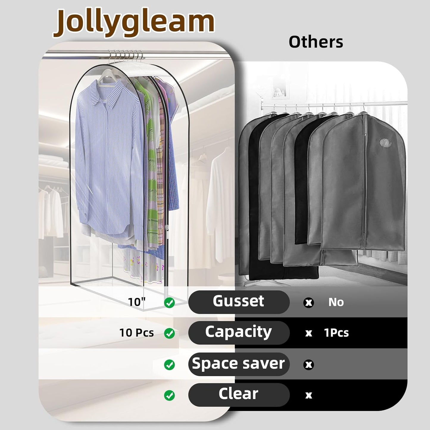 Skiennix Garment Bags - Upgraded Thickened Clear Hanging Storage for Clothes | 4 Packs (40 & 50 Inch)