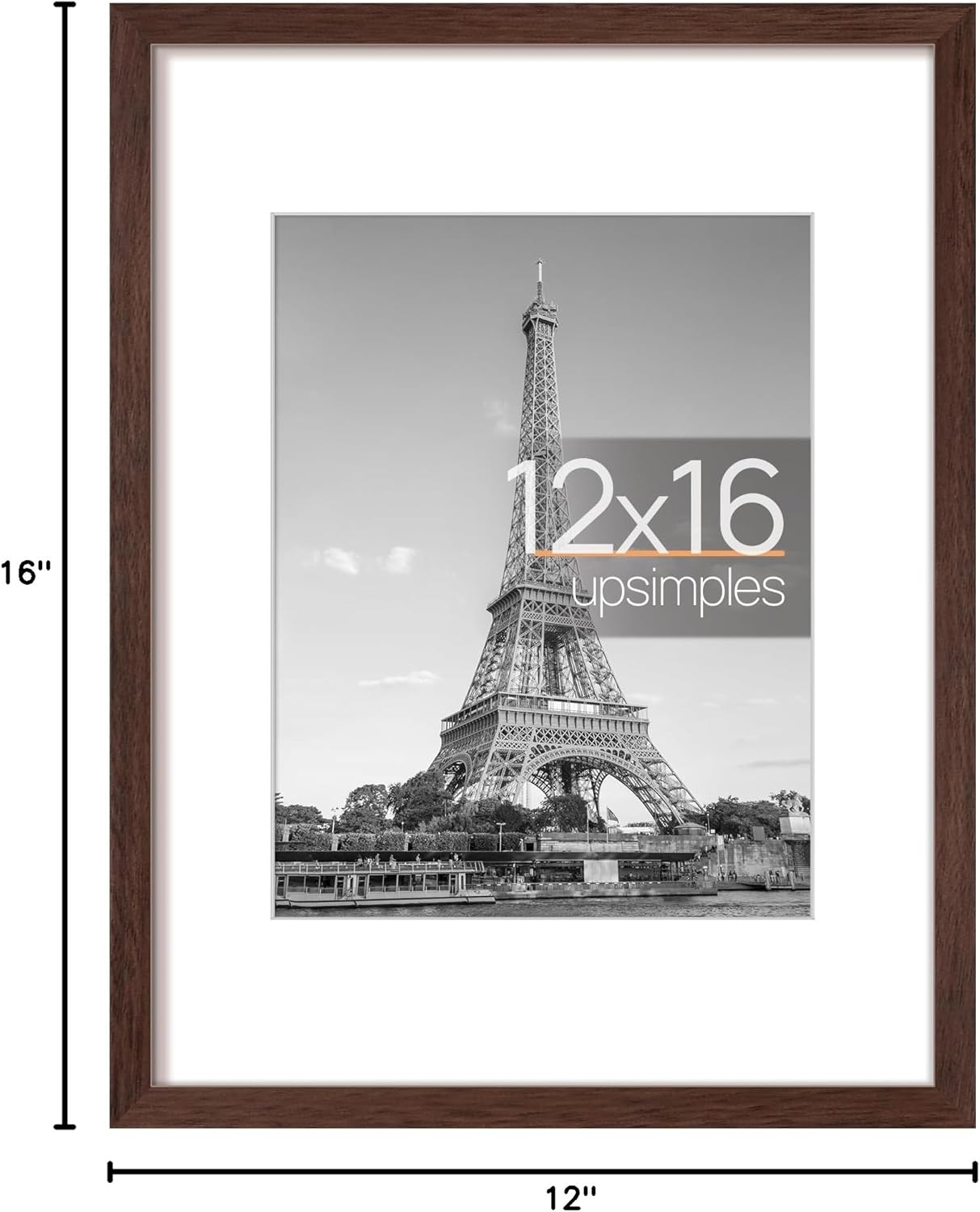 Upsimples 12x16 Picture Frame - Versatile Display for 8.5x11 Photos with Mat or 12x16 Without | Brown, 1 Pack