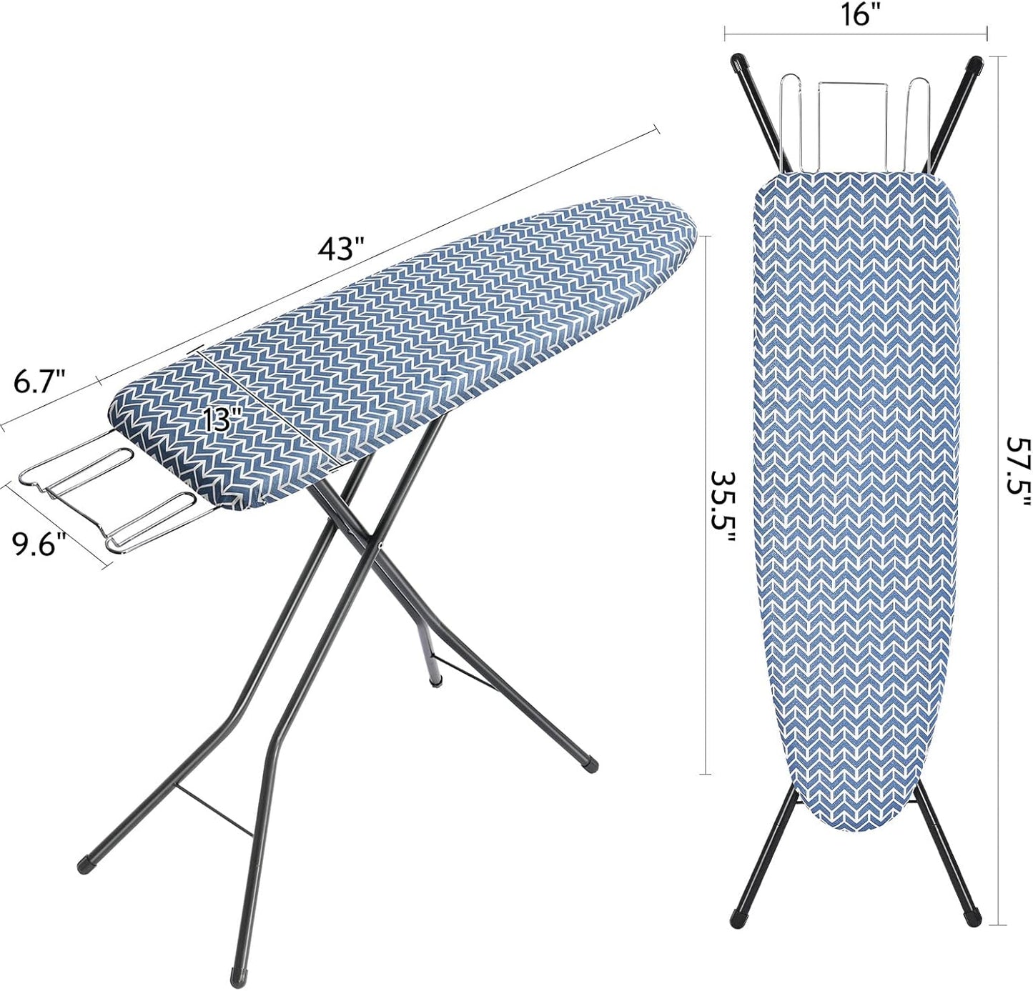 APEXCHASER Full-Size Ironing Board - Adjustable Height, Lightweight & Foldable with Thick Padding | Blue 43x13