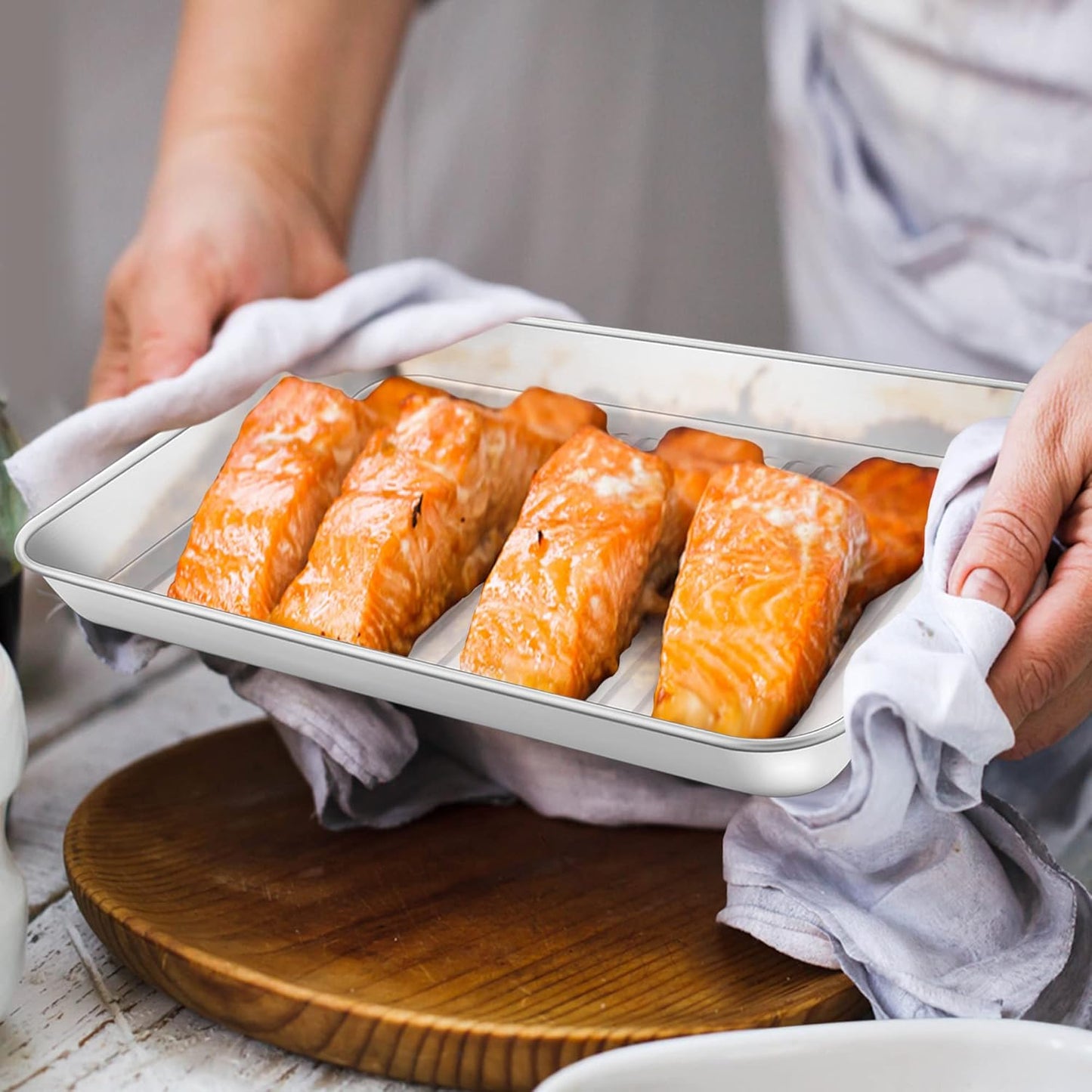 P&P CHEF Stainless Steel Baking Oven Pan - Versatile Sheet Tray with Wire Rack | 10.5 x 8 x 1 Inch, Dishwasher Safe