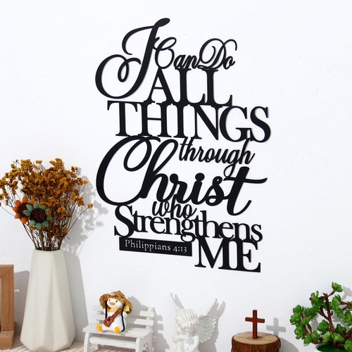 KOYILTD Metal Wall Decor - "I Can Do All Things Through Christ" Sign | Large Black Christian Art (14.9x11.2 in)