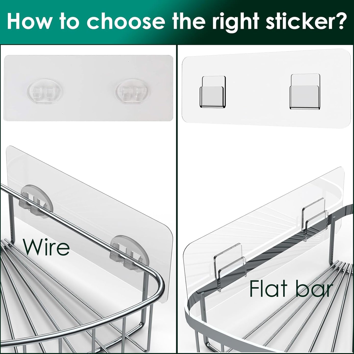 Skiennix Shower Caddy Adhesive Replacement Stickers - Strong Suction Hooks for Bathroom Storage | Large Transparent Design, 3 Hooks