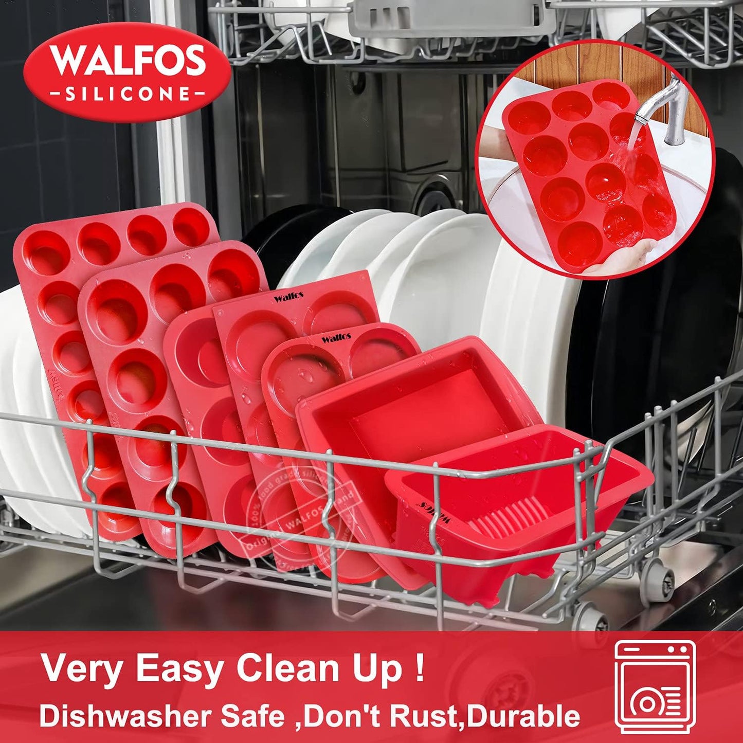 Walfos Silicone Muffin Pan - Non-Stick 12-Cup Silicone Bakeware | BPA Free & Dishwasher Safe