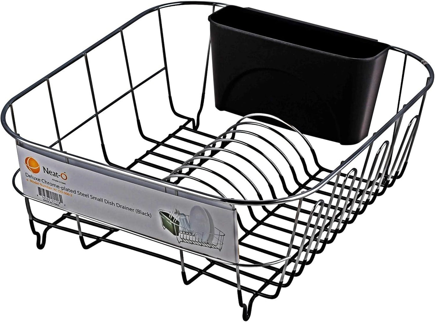 Neat-O Deluxe Chrome-Plated Steel Dish Drainer - Compact Design for Small Spaces | Black Finish