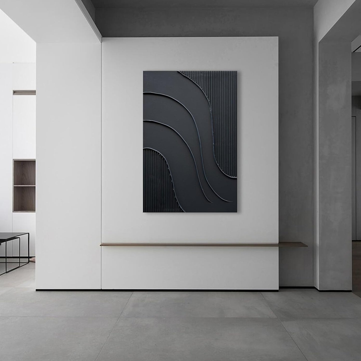 NANKAI Hand-Painted Black Minimalist Oil Painting - 24x36 Inch Abstract Wall Art for Home Decor