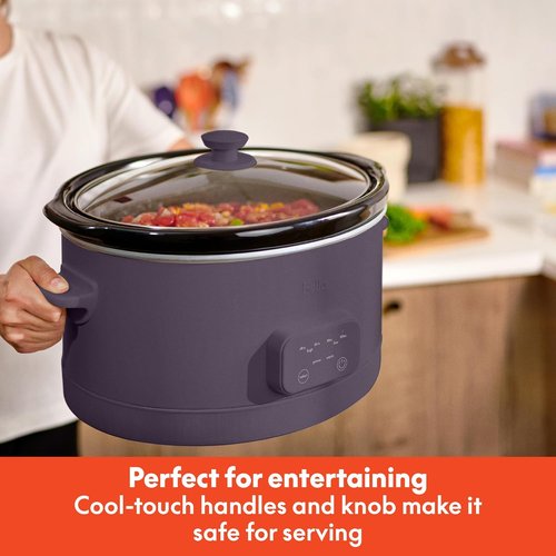 Bella 6.0 Qt Programmable Slow Cooker - Ceramic Nonstick, Adjustable Temp & Cooking Times | Dishwasher Safe, Plum