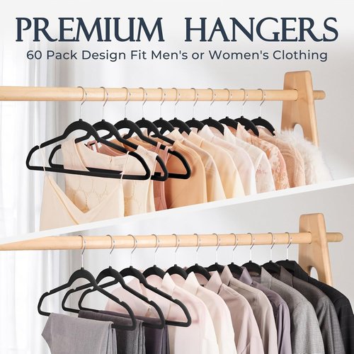 HOUSE DAY Black Velvet Hangers - 60 Pack with Tie Bar | Ivory Velvet Hangers - 20 Pack
