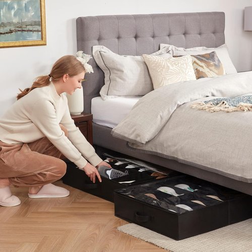 Lifewit Under Bed Shoe Storage | Set of 2 Foldable Fabric Containers for 24 Pairs - Black
