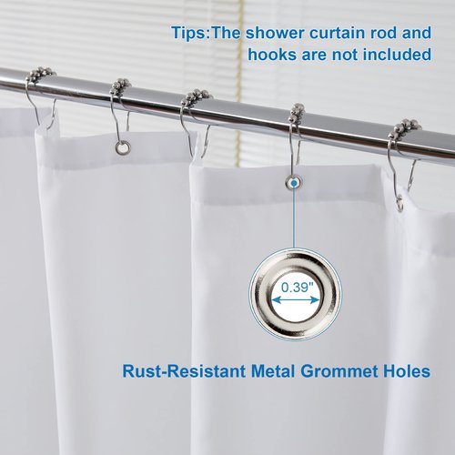 Amazer White Shower Liner Cloth Waterproof, White Shower Curtain Liner Fabric with Weighted Stones, Washable Shower Curtain and Liner 2-in-1, 120G Heavy Duty, 12 Grommet Holes, 72 x 72 Inches
