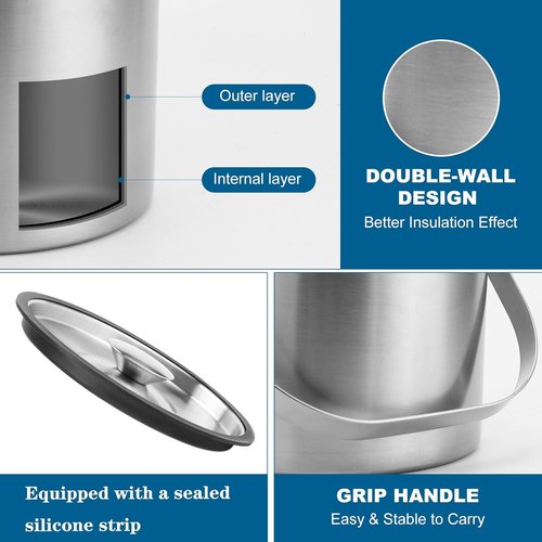 5L Insulated Ice Bucket for Party,Portable Large Capacity Ice Buckets,Double-Wall Stainless stell Ice Container Keep Ice Cool,Champagne,Wine,Cocktail Beverage Bucket with Lid,Scoop & Tong