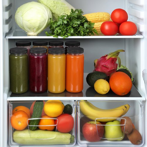 12 PACK, 16 OZ Glass Juice Bottles with Airtight Lids, Bonus 2 Straws & Perforated Lids, Reusable Juicer, Juicing Bottle - Clear Drinking Jars Cups, Water Bottles, Travel Juice Container, Black Caps