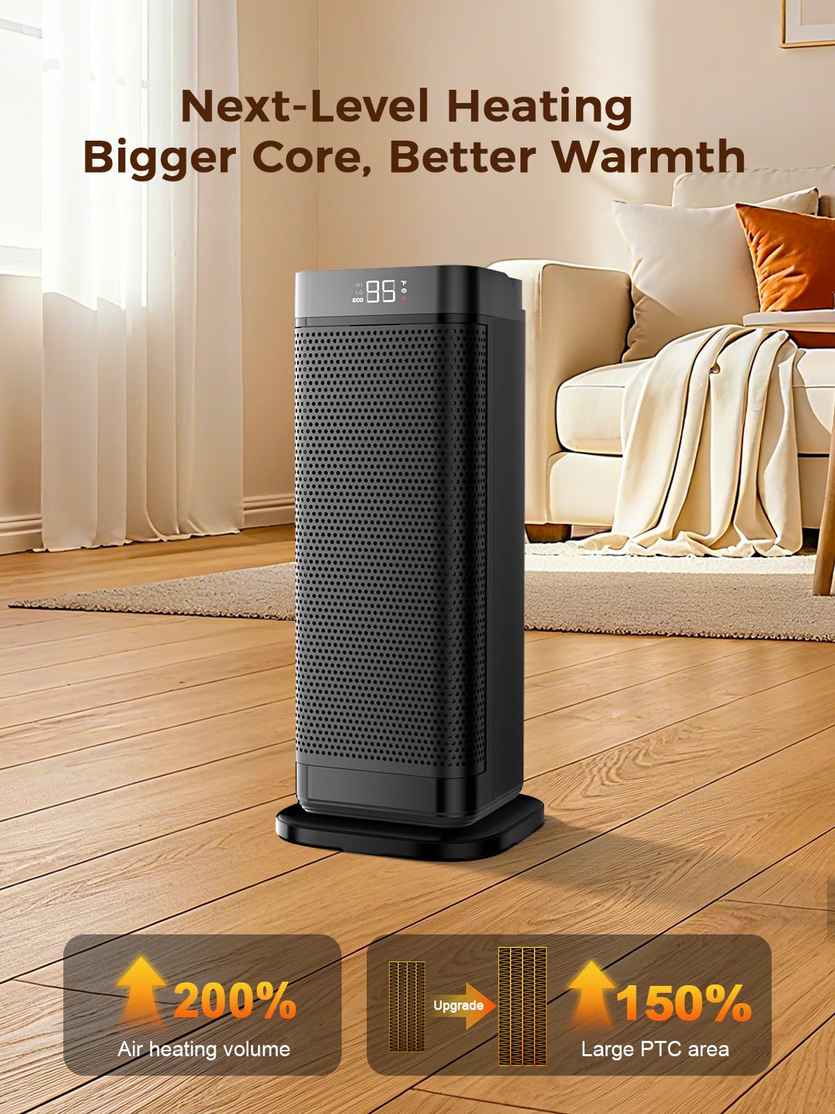 Space Heaters for Indoor Use, 1500W Portable Heater with Remote and Thermostat, 90° Oscillation, 4 Modes, 12H Timer, Overheating & Tip-Over Protection, Quiet Electric Heaters for Home, Office, Bedroom