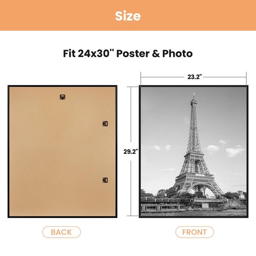 upsimples 24x30 Poster Frame Black 3 Pack, Scratch-Proof Picture Frames 24 x 30 for Photo Gallery - Slide-In Strips, Horizontal or Vertical Wall Mounting
