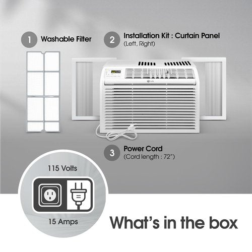 LG 6,000 BTU Window Air Conditioner, 115V, Cools 250 Sq.Ft. for Bedroom, Den, Living Room, Quiet Operation, with Remote, 2 Cooling & Fan Speeds, 2-Way Air Deflection, Auto Restart, White