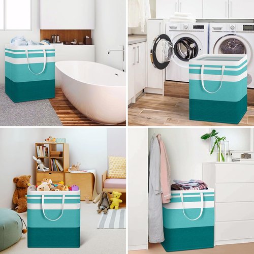 HomeHacks Large Waterproof Laundry Basket - Collapsible Tall Hamper with Extended Handles | 100L Green