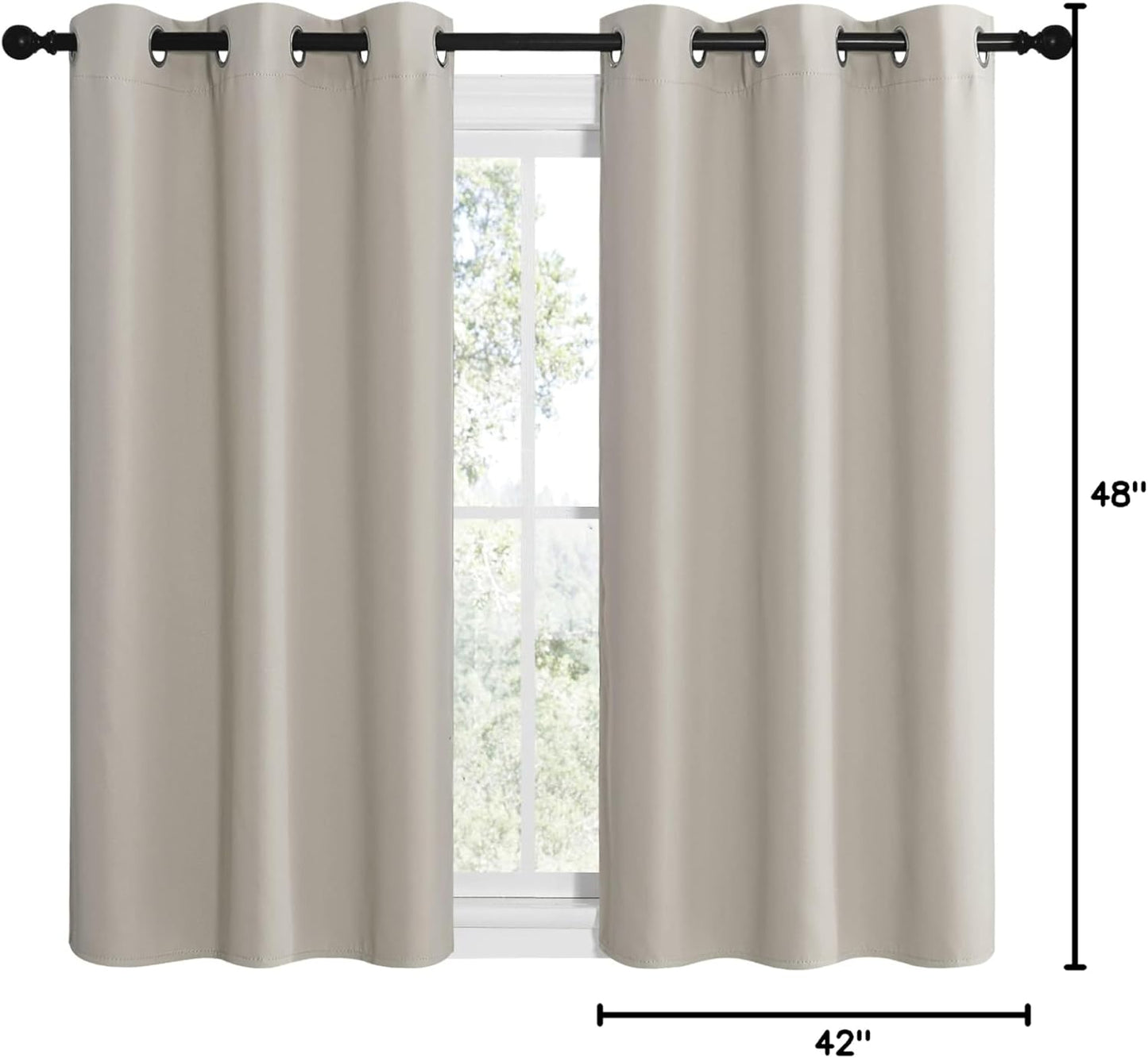 NICETOWN Kitchen Curtains - Thermal Insulated Grommet Room Darkening Draperies | Natural, 2 Panels (W42 x L48)