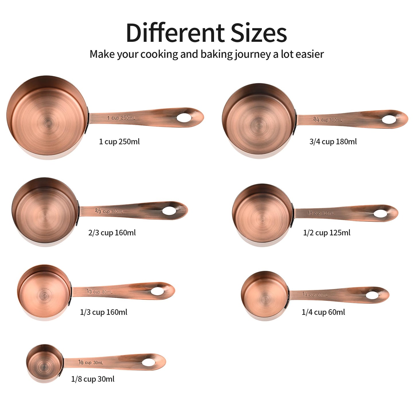 Smithcraft Measuring Cups and Spoons Set, Copper Measuring Cups and Spoons Set for Baking & Kitchen, Stainless Steel Measure Cup and Spoon for Dry &Liquid, Metal 7 Measure Cups&6 Spoons