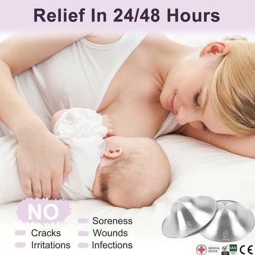 Boboduck The Original Silver Nursing Cups - Nipple Shields for Nursing Newborn, Newborn Breastfeeding Must Haves for Soothe and Protect Your Nursing Nipples - 925 Silver (X-L Size)