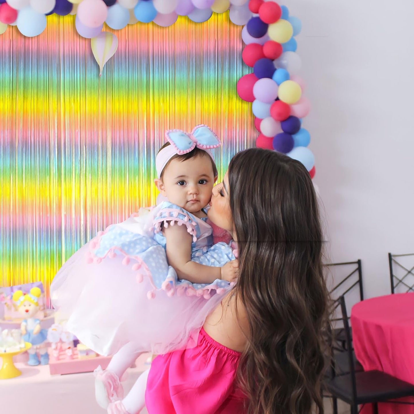Skiennix Pastel Rainbow Foil Fringe Curtain - Vibrant Tinsel Streamers for Birthday & Easter Decor