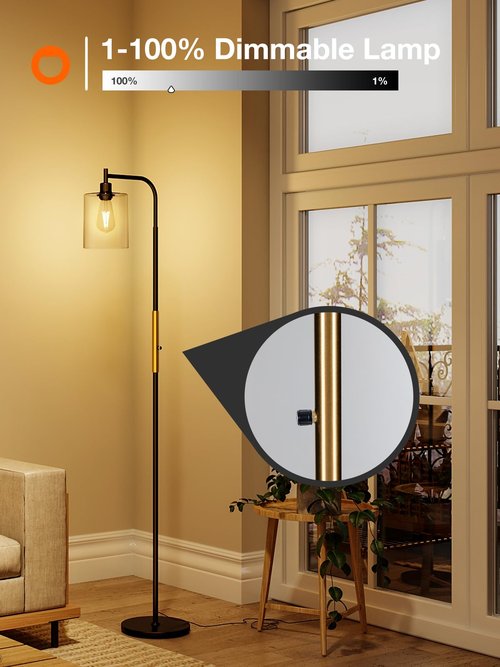 addlon Floor Lamps for Living Room with Glass Shade, dimmable Floor lamp Industrial lamp with Bright LED Bulb, Standing lamp for beroom, Tall Pole Lamps Office - Black & Gold