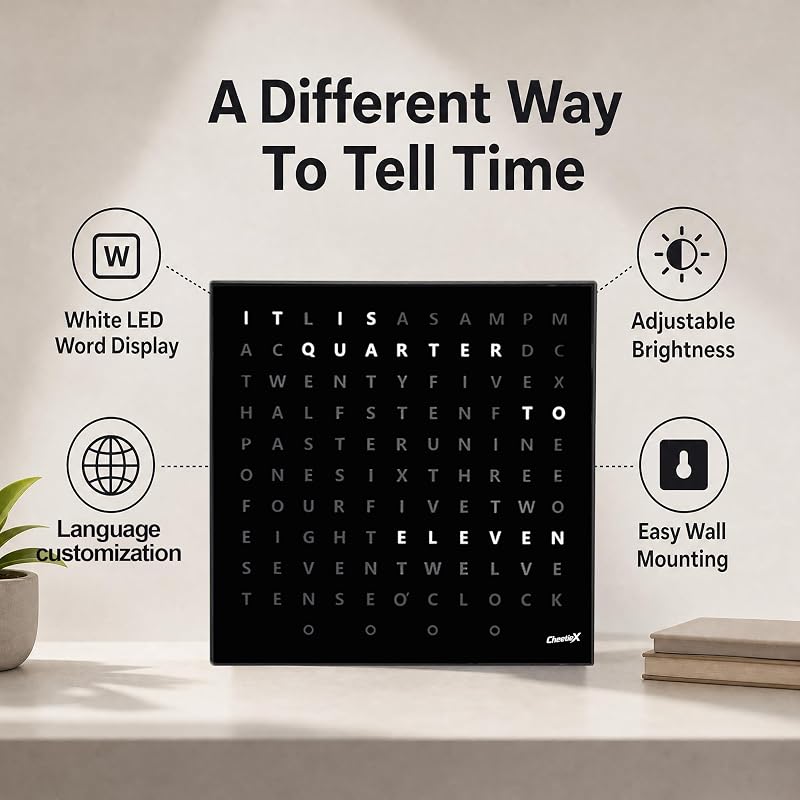 Word Clock with 11x11 Inch LED Text Display – Wall Clock