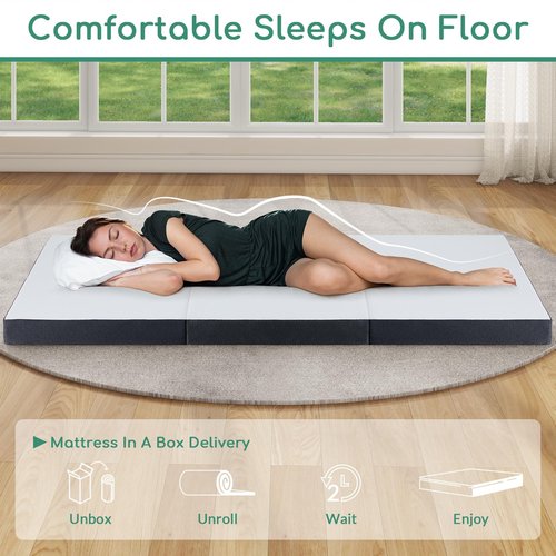 Airdown Tri-Fold Memory Foam Mattress, 4 inch Single Folding Mattresses with Washable Cover, Foldable Mattress Portable for RV Camping, Guest Mat, Easy Storage, 75"×25"×4"