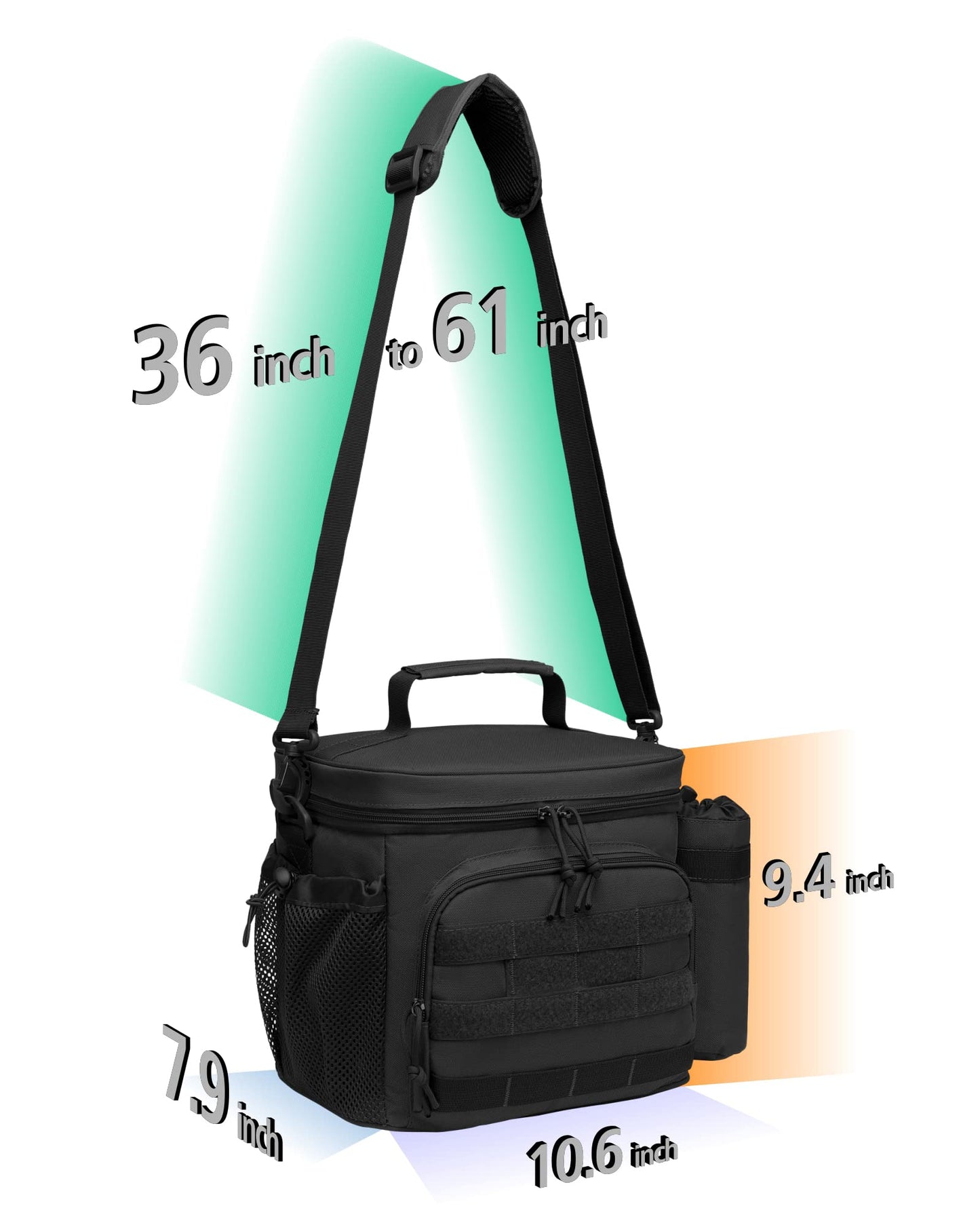 TACTICISM Tactical Lunch Box for Men, 12L MOLLE Lunch Bag Adult, Large Durable Leakproof Cooler with Detachable Water Bottle Pouch for Work Camping Fishing, Black