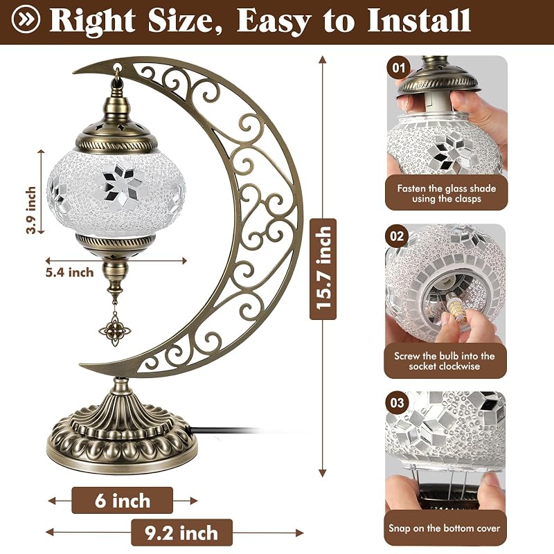 Lamwinsco DIY Turkish Mosaic Lamp Kit - Green Variation, Crescent Moon Table Lamp