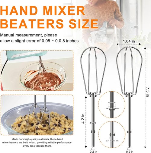 Kitchenaid Hand Mixer Attachments - Stainless Steel Whisk, Beater & Dough Hook Set | 6-Piece