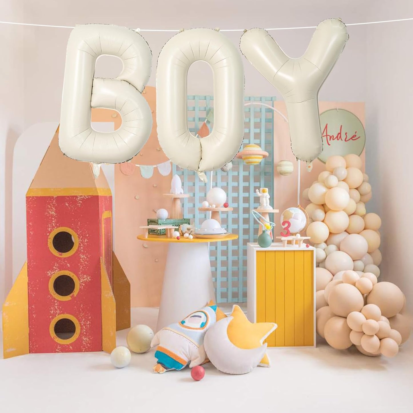 Skiennix 40-Inch Beige Boy Balloons - Large Cream White Sand Alphabet Letters for Birthday & Gender Reveal Decor