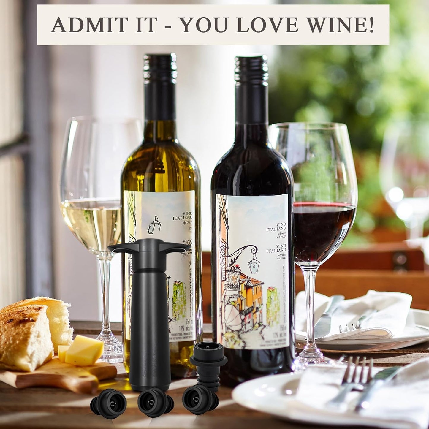 Wine Stoppers Vacuum with Pump, Keep Wine Fresh for up to 7 Days -1 Pump 4 Stopper, Wine Pumps and Wine Vacuum Stopper, Reusable for Wine Saver, Wine Stoppers for Wine Bottles