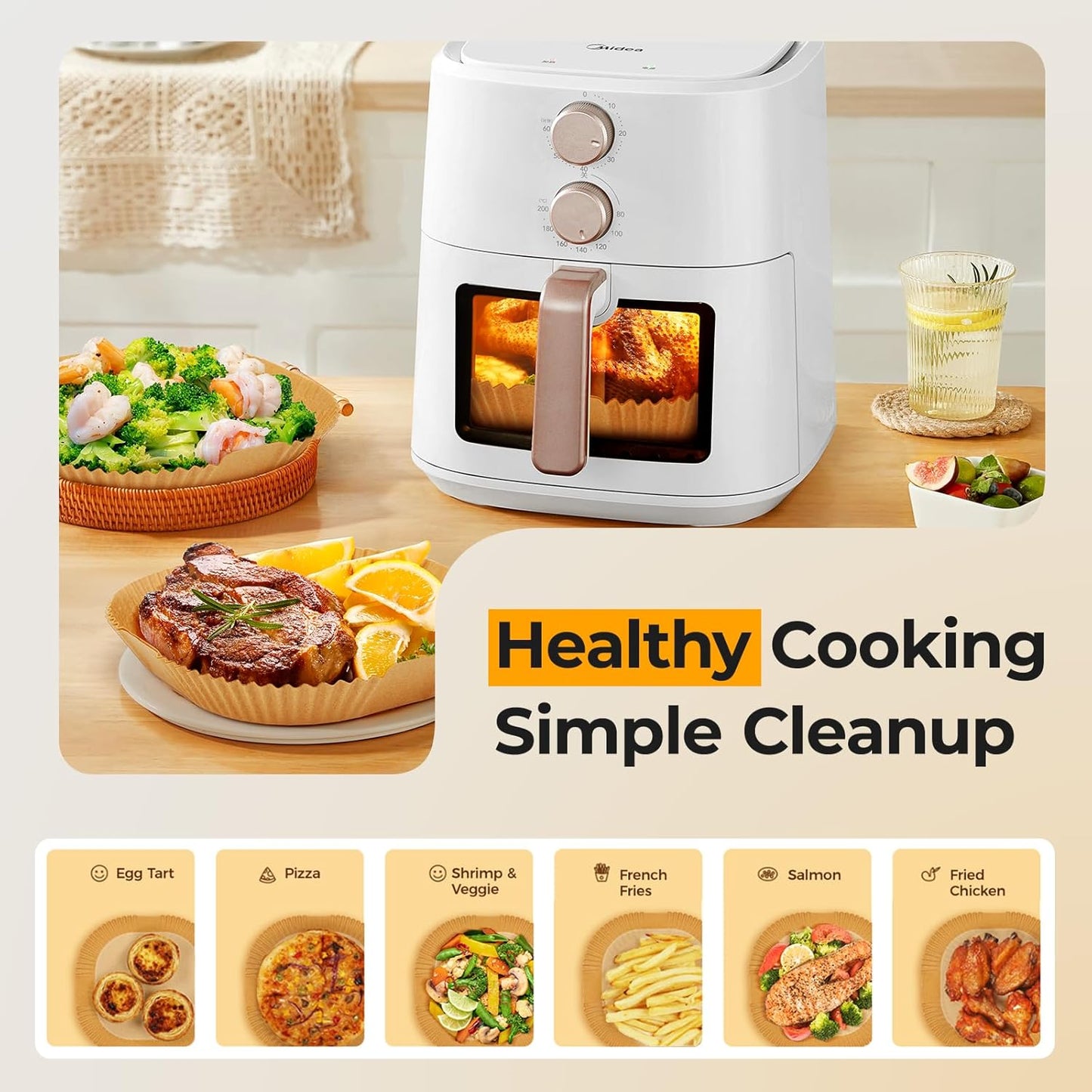 Vailnd Air Fryer Liners - 150 Pcs Heavy-Duty Unbleached Parchment Paper Sheets | Non-Stick & Grease-Resistant
