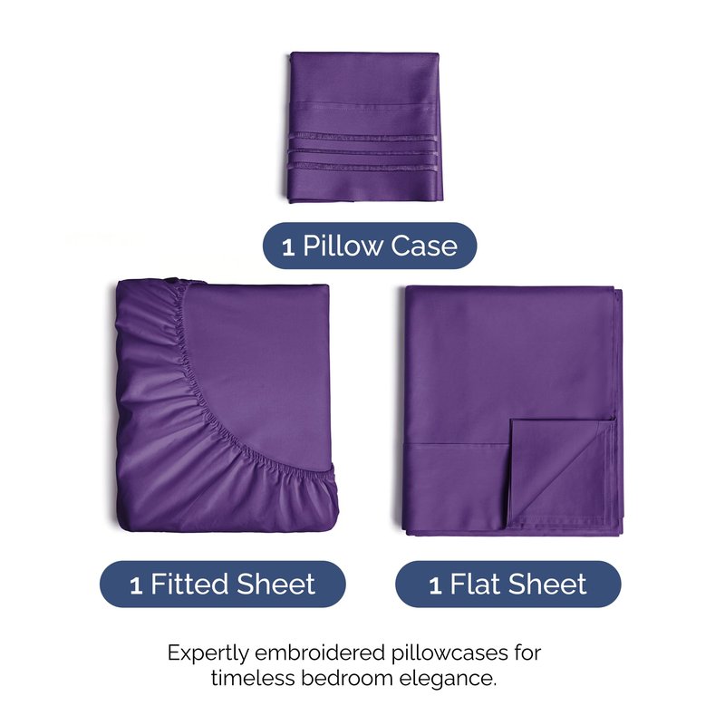 Twin XL Size 3 Piece Sheet Set - Comfy Breathable & Cooling Bed Sheets Set - Hotel Luxury Bedding for Women, Men, Kids, Teens, Boys & Girls - Deep Pockets, Ultra-Soft, Wrinkle Free - Oeko-Tex - Purple