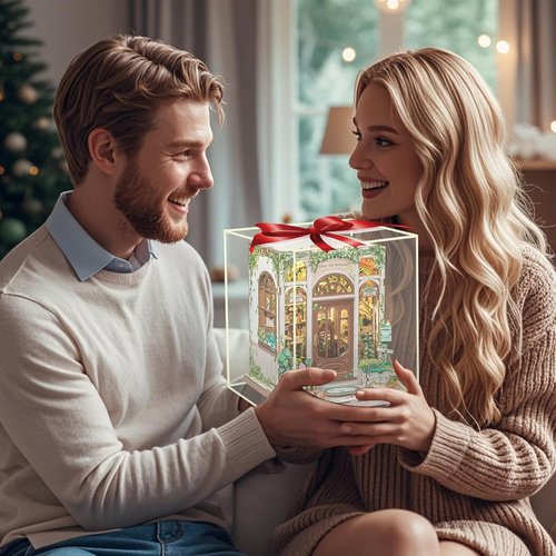 Fsolis Book Nook Kit - 3D Wooden Puzzle for Adults | DIY Miniature House, 196 Pcs, Green Life's Bookshop Design