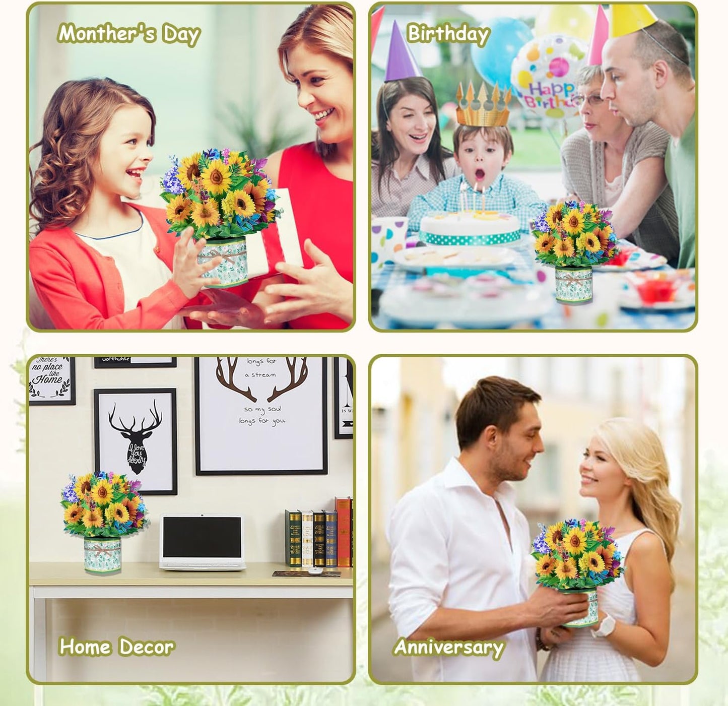 ROBBEAR 3D Sunflower Bouquet Pop-Up Card - Handmade Greeting Card for Birthdays, Anniversaries & More