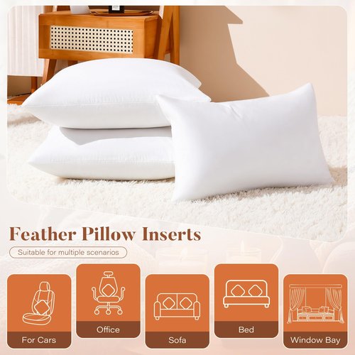 DOWNSTORIA 18x18 Feather Down Pillow Inserts Set of 2, Decorative Pillows with 100% Coton Cover, Throw Pillow for Bed, Couch and Sofa.
