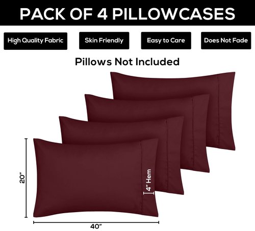 Utopia Bedding King Pillow Cases - 4 Pack - Envelope Closure - Soft Brushed Microfiber Fabric - Shrinkage and Fade Resistant Pillow Covers King Size 20 X 40 Inches (King, Burgundy)