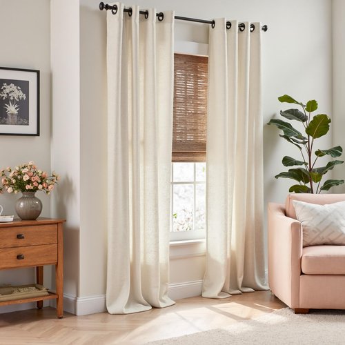 jinchan Linen Curtains 84 Inches Long for Living Room Bedroom Farmhouse Light Filtering Grommet Drapes Semi Sheer Natural Linen Textured Window Curtains 7ft Neutral Curtain Panels for Dining Office