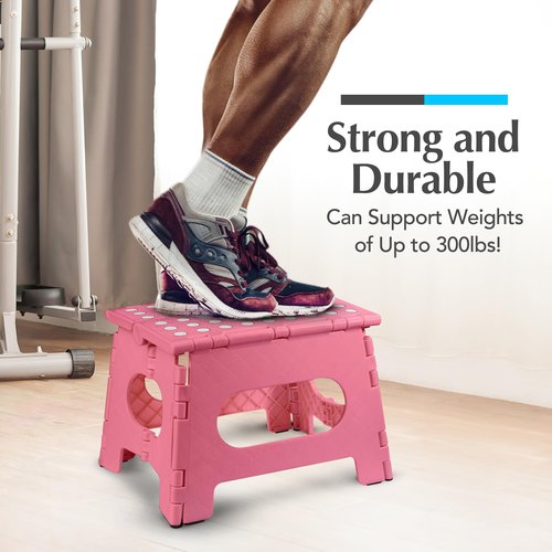 Handy Laundry Folding Lightweight Step Stool - Sturdy Enough to Support Adults and Safe Enough for Kids - Opens Easy with One Flip - Great for Kitchen, Bathroom or Bedroom (Pink | 2-Pack)