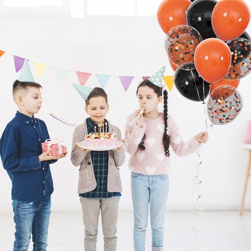 68Pcs Black and Orange Balloons | 12-Inch Latex Set with Confetti Ribbons for Halloween & Graduation Decor