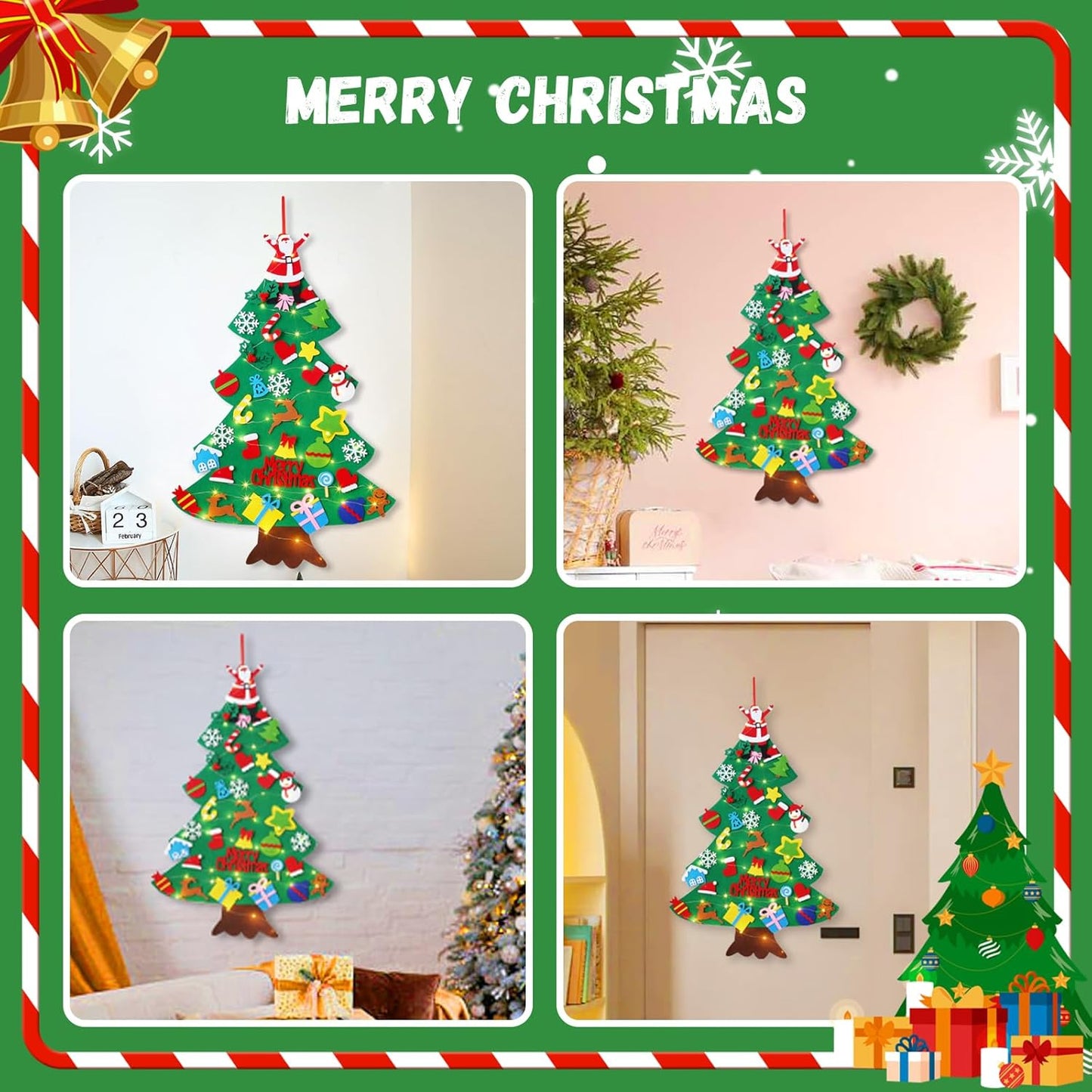 Skiennix Felt Christmas Tree for Toddlers - 3.2ft DIY Holiday Decor with 34 Ornaments & Santa Advent Calendar