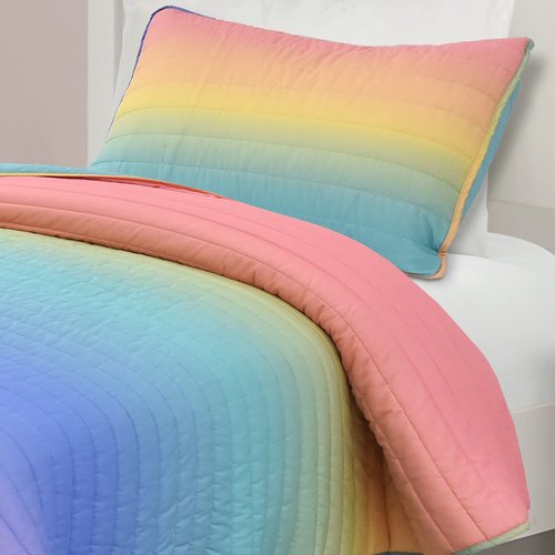 Lush Decor Rainbow Ombre Quilt 3 Piece Set Twin/Twin XL Rainbow & Turquoise - Dorm Bedding Set Twin XL Quilt - Kids Bedroom Decor