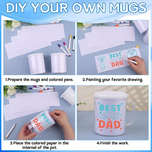 30 Pcs Painted Mug Kit for Kids Bulk 8 oz Plastic Mugs with Handle Color Your Own Cups Reusable Water Milk Tea Mugs DIY Coffee Mug for Birthday Mothers Fathers Day Graduation Easter Christmas Gift