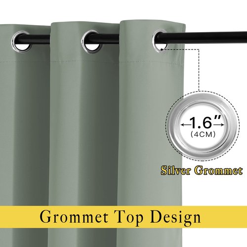 NICETOWN Blackout Sage Green Curtains for Cafe 36 inch Length, Grommet Room Darkening Sound Reducing Solid Window Treatments, W52 x L36, 2 Panels