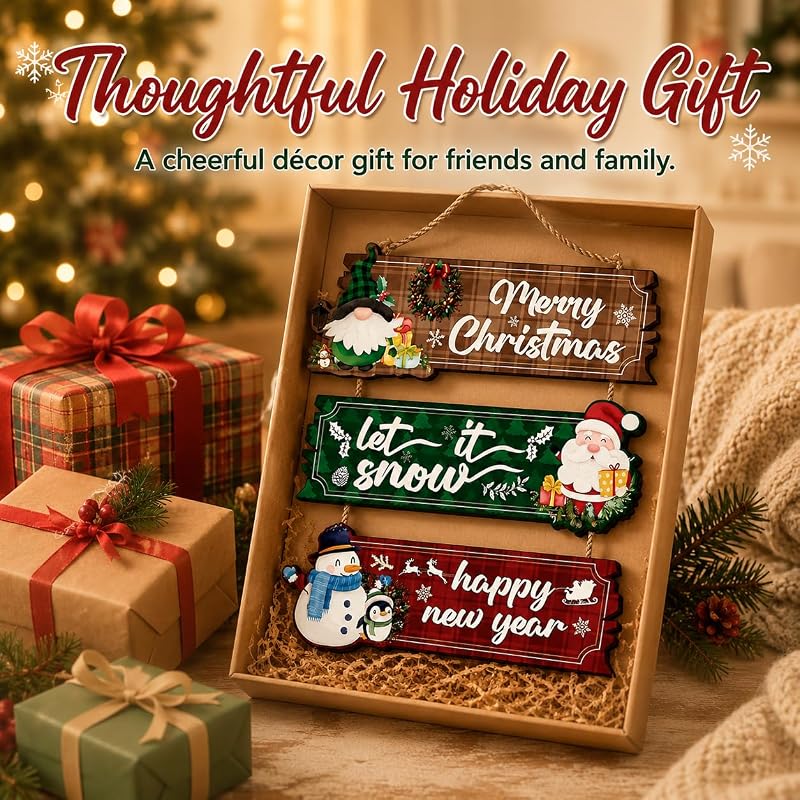 3 Piece Christmas Hanging Sign Wall Decor Set