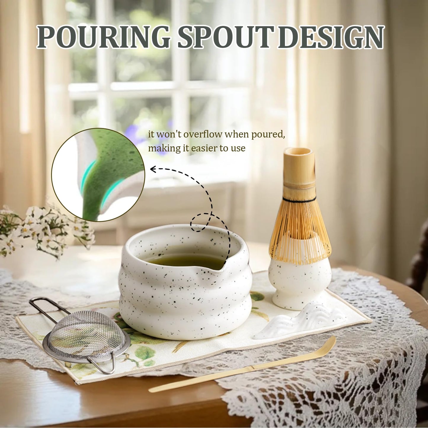 TOPCHANCES 7-Piece Elegant Matcha Kit: Bowl, Whisk, Scoop, Sifter, Towel - Perfect Set for Matcha Enthusiasts