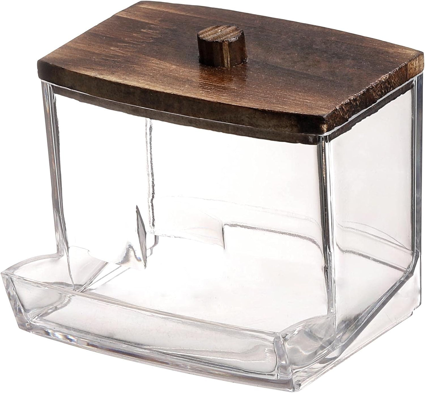 Tbestmax Cotton Swab Holder - Stylish Brown Wood Lid Qtip Dispenser for Bathroom Storage | 7 OZ