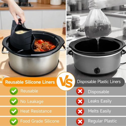 ChefAid Silicone Slow Cooker Divider Liners - Reusable 100% Silicone for 6-8 Quart Cookers | Black, 2 Pack